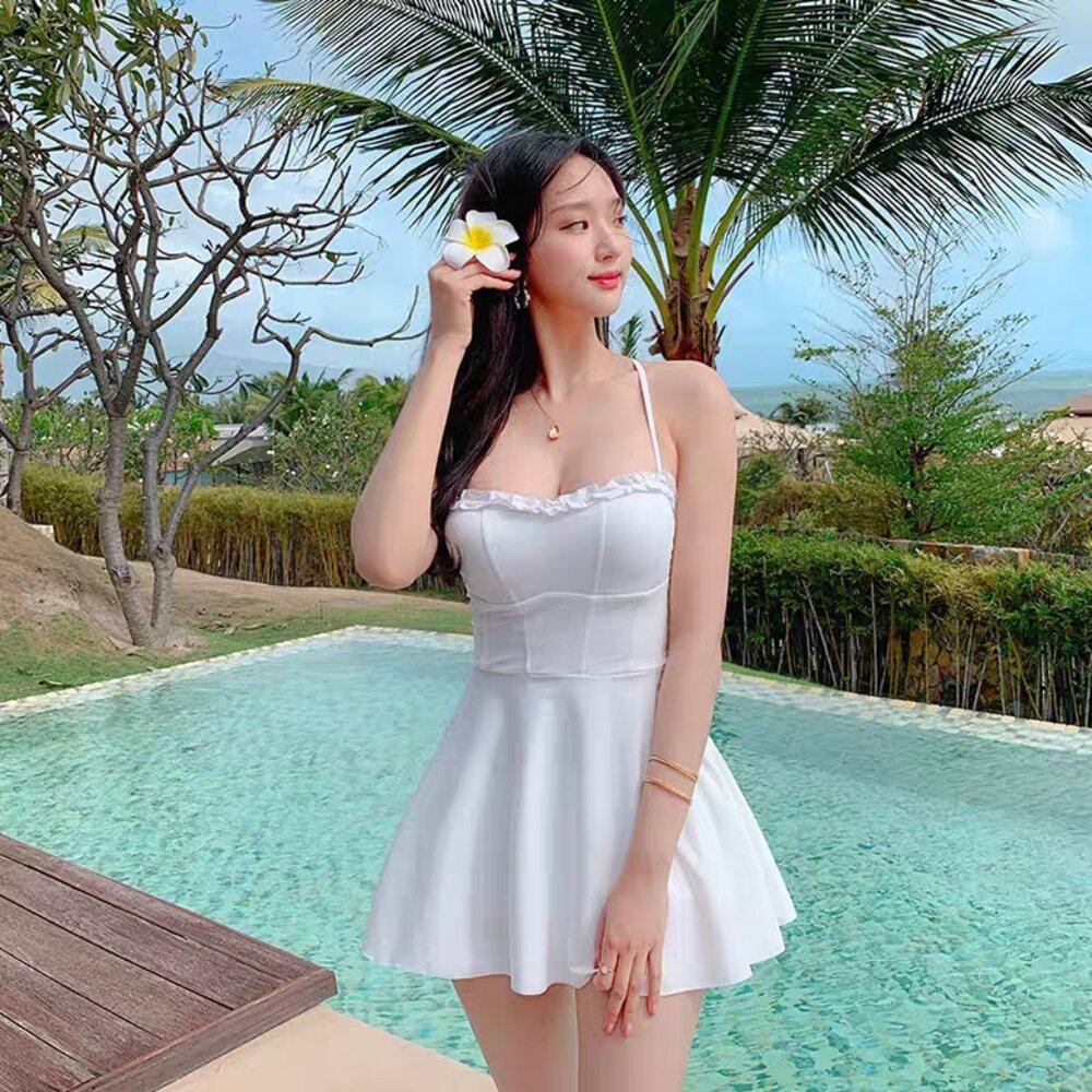 💮3/$45💮 SHEIN White Lace Up One Piece Swim Dress